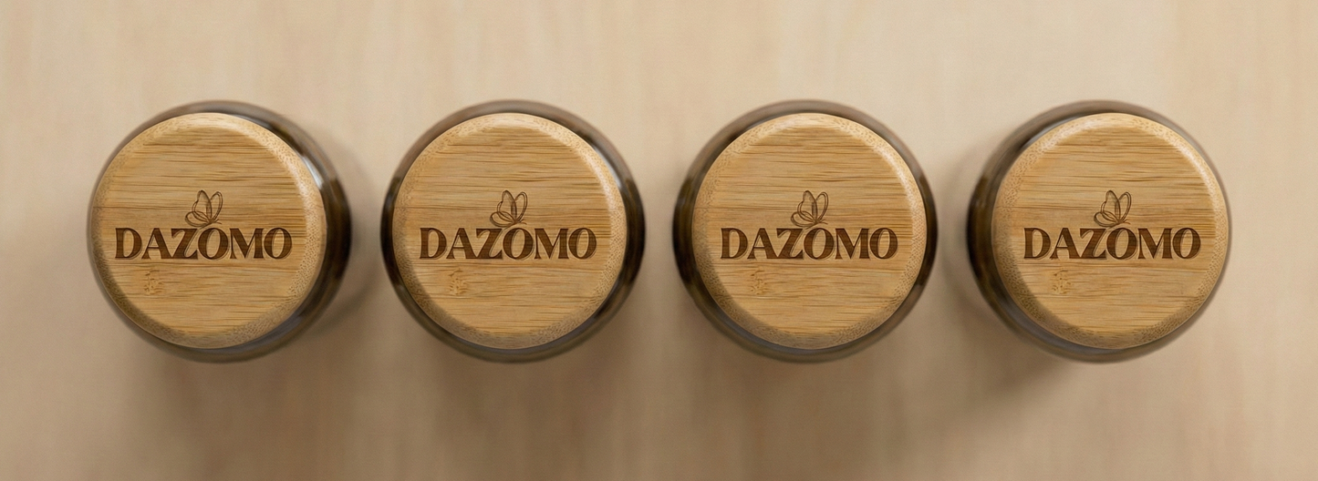 Top View of DAZOMO Tumblers' bamboo lid with DAZOMO logo.
