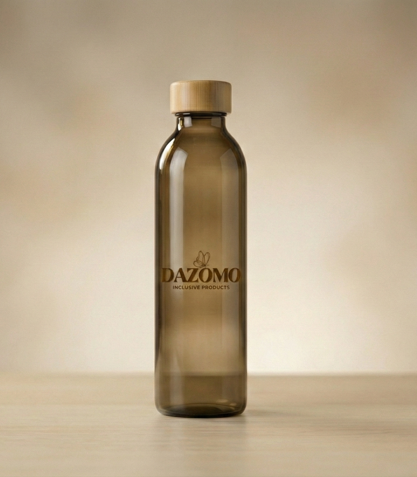 A smokey clear tumbler with bamboo lid.