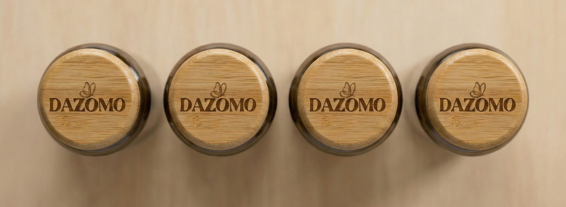 Top View of DAZOMO Tumblers' bamboo lid with DAZOMO logo.