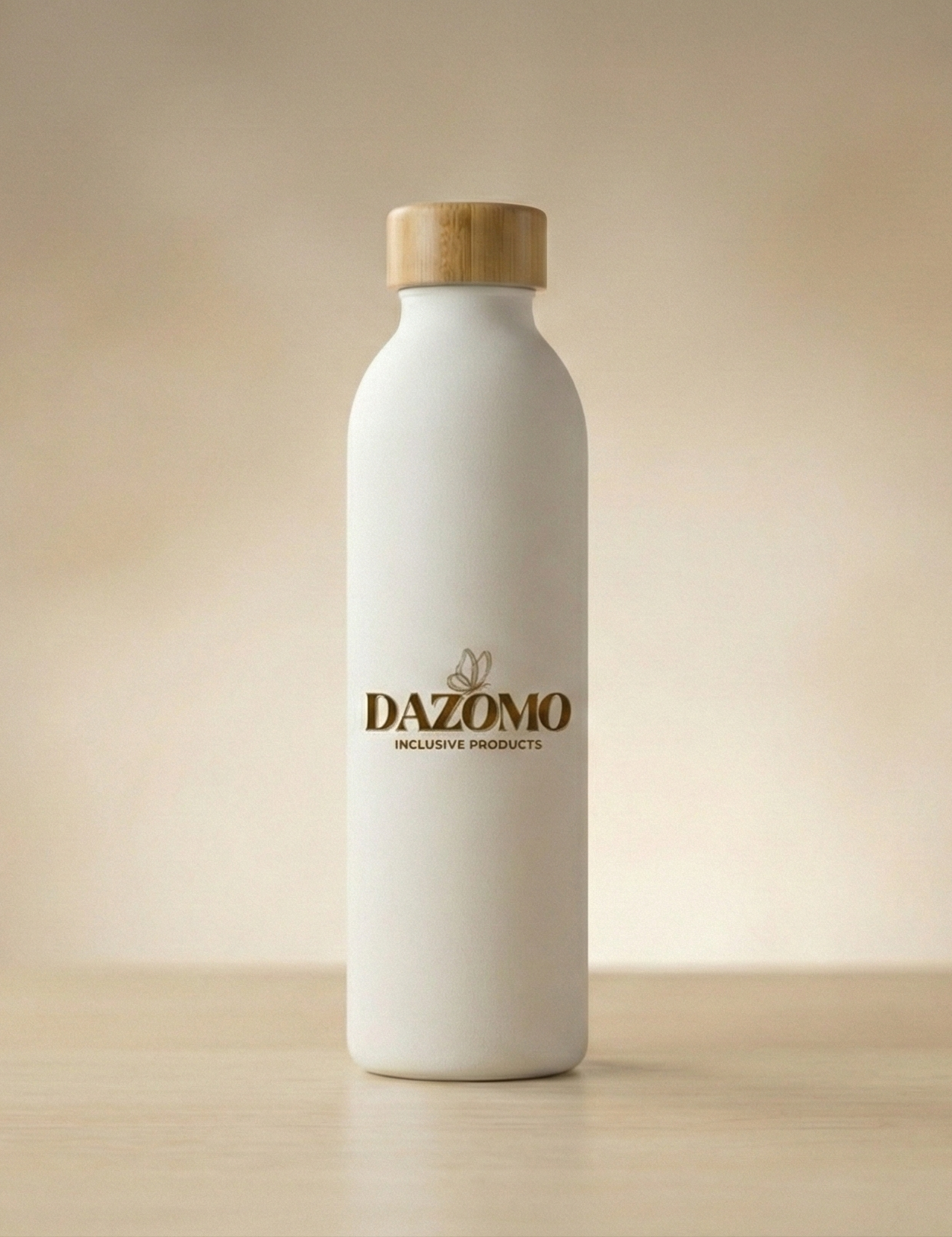 A white minimalist tumbler with a bamboo lid.